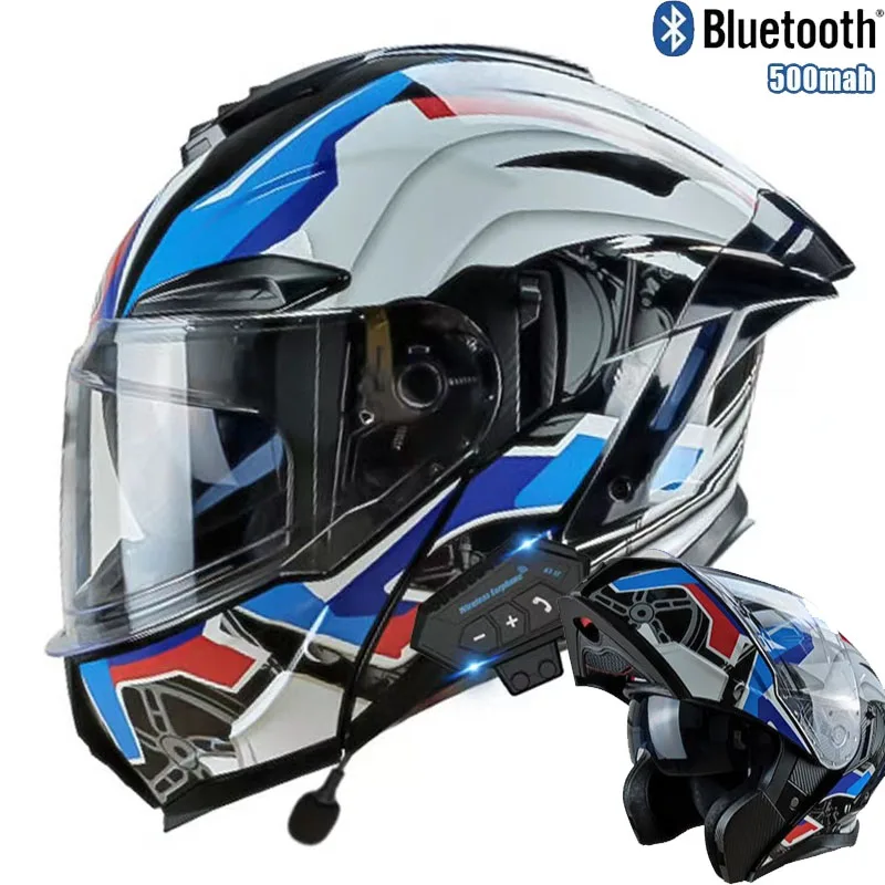 Full Face Motorcycle Helmet With Bluetooth - พลิกหมวกกันน็อครถจักรยานยนต์พร้อม Bluetooth Dual เลนส์ off-road Racing