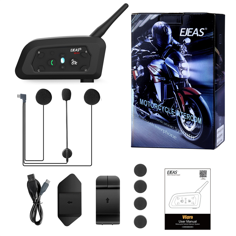 Motorcycle Helmets - ชุดหูฟังบลูทูธสำหรับหมวกกันน็อคมอเตอร์ไซค์ NewEjeas V6 Pro แบบ Full