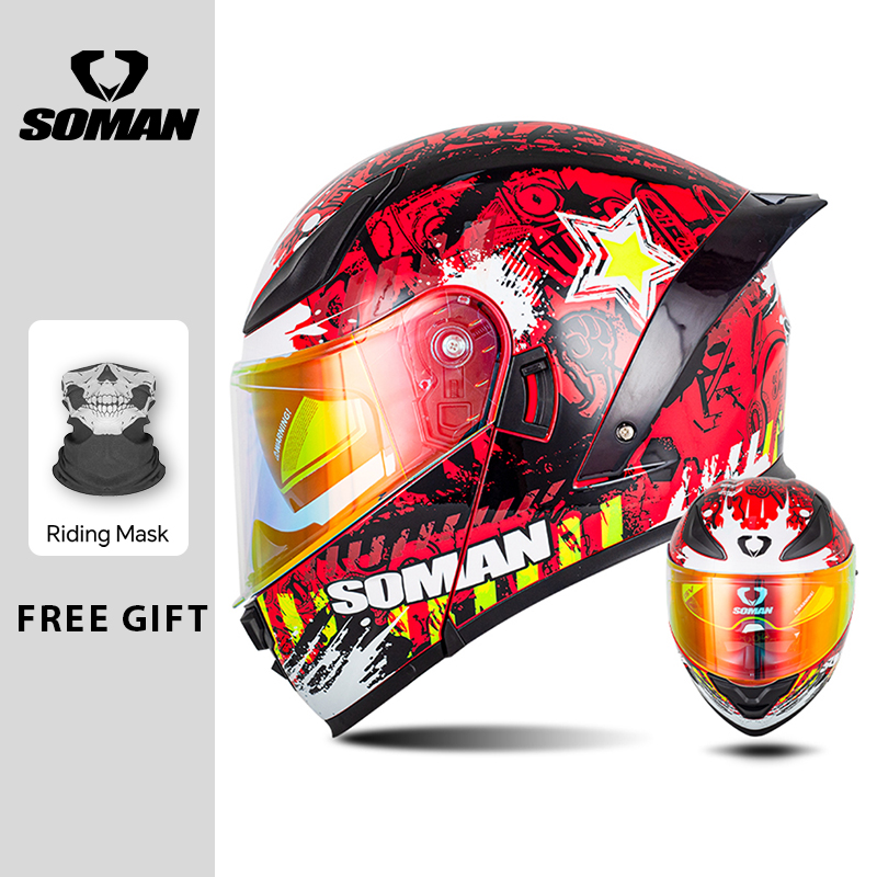 หมวกกันน็อคแบบโมดูลาร์ SOMAN ห - Dual Visor Motorcycle Racing Helmet บทวิจารณ์และราคา