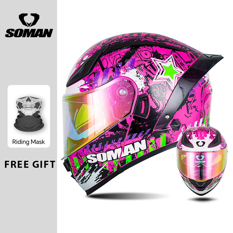หมวกกันน็อคแบบโมดูลาร์ SOMAN ห - Dual Visor Motorcycle Racing Helmet บทวิจารณ์และราคา