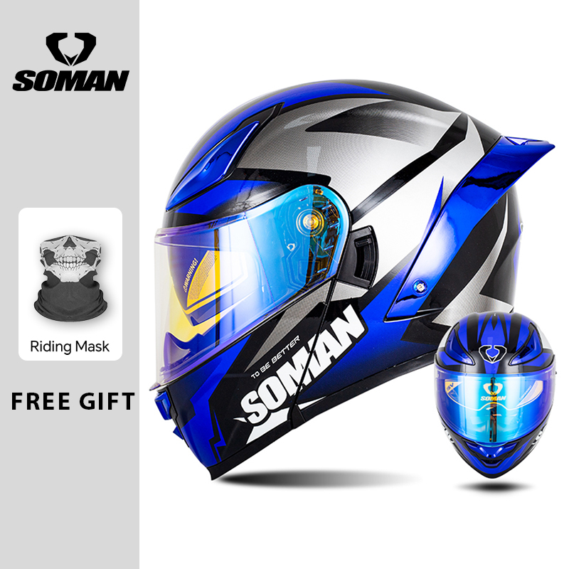 หมวกกันน็อคแบบโมดูลาร์ SOMAN ห - Dual Visor Motorcycle Racing Helmet บทวิจารณ์และราคา